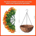 Artificial Flowers with Hanging Planter for Outdoor Decor, Faux Silk Daisy UV Resistant Plants in Basket for Indoor Porch Garden Yard Spring Summer Decor(Orange)