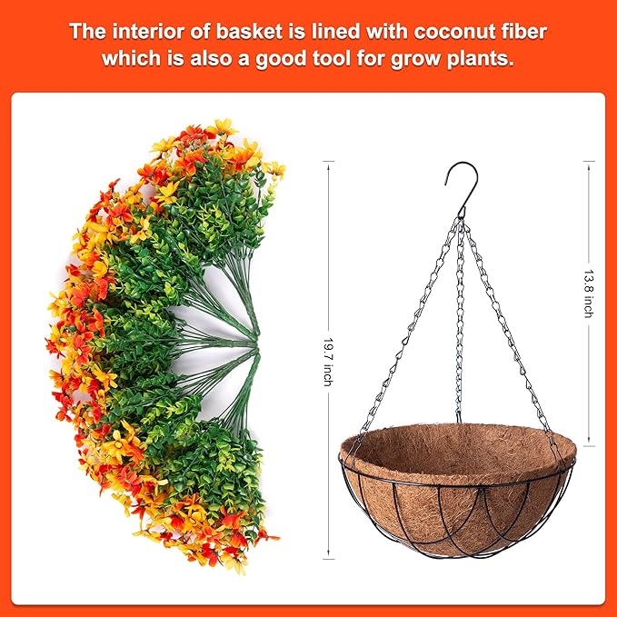 Artificial Flowers with Hanging Planter for Outdoor Decor, Faux Silk Daisy UV Resistant Plants in Basket for Indoor Porch Garden Yard Spring Summer Decor(Orange)