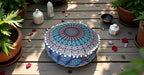 CRAFT KALA Blue Peacock Large Hippie Mandala Meditation Floor Ottoman Pillow Cushion Pouf Cover Square Poufs Bohemian Circle Floor Cushion Case Outdoor Fireplace Yoga Living Room Decor Cover 16" Round