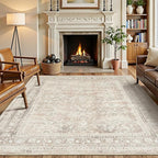 Lessymo 5x7 Area Rugs for Living Room, Machine Washable Non Slip Rug, Soft Low Pile Carpet for Bedroom Dining Home Office, Vintage Beige Distressed Floral Floor Mat