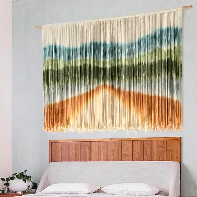 IOWER Macrame Wall Hanging Dip Dye Mountain Wall Art Large Boho Fiber Macrame Wall Decor for Bedroom Living Room Nursery Wedding Backdrop 57" W x 35" L