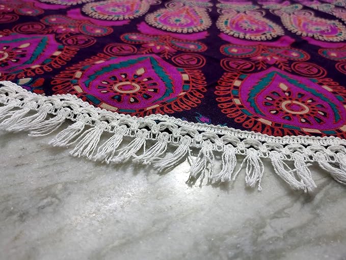 Round Beach Tapestry Turquoise Mandala Throw/Boho Hippie Beach Blanket Roundie/Indian Cotton Bohemian Large Round Table Cloth-Home Decor/Yoga Mat Meditation Picnic Rug (70", White And Pink)