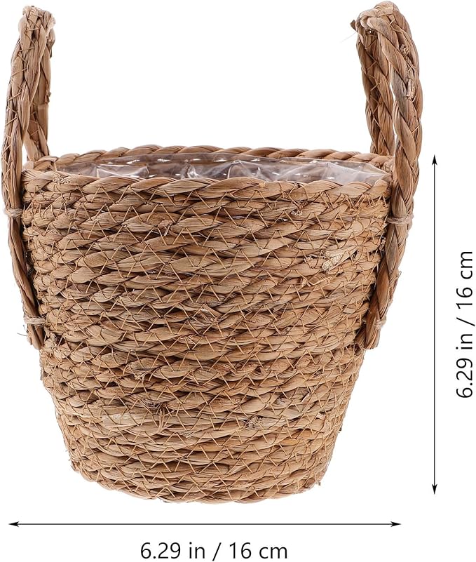 Zerodeko Seagrass Planter Basket Straw Plant Baskets Woven Basket Flower Plant Pot Wicker Plant Containers with Plastic Liner for Indoor Plants Laundry Room 16cm Khaki