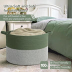INDRESSME 115L Extra Large Cotton Rope Blanket Basket, Home Decor Laundry Storage Basket for Organizing Bedroom, Living Room, Nursery, Toy Storage for Colthes Towel, Green