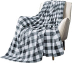 MACEVIA Flannel Fleece Throw Blanket for Couch, Buffalo Plaid Blanket Gray and White, Lightweight Cozy Soft Blanket for Bed Sofa 260GSM, Suitable for All Seasons (Gray White Checkered,60x50inches)