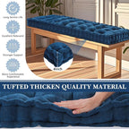 Geelin 48x18 Inch Bench Cushions for Indoor Furniture Window Chenille Velvet Navy Blue Button Tufted Thicken Seat Pad Mat with Memory Foam Sofa Chair Daybed Floor Pillow for Living Room Porch Swing