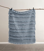 Ultra Soft Pre-Washed Quilted Throw Blanket, Ruffle Fringed Dark Blue Decorative Throw, Stone Washed Chic Rustic Blanket for Sofa Couch Bed Chair, 50"x 60"