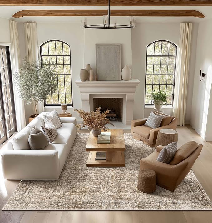 Washable Rugs for Living Room: 10x14 Area Rugs for Bedroom Ultral Soft Non-Slip Stain Resistant Vintage Boho Large Carpet for High-Traffic Dining Room - Farmhouse Decor