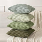 MIULEE Pack of 2 Spring Corduroy Decorative Throw Pillow Covers 20x20 Inch Soft Boho Striped Pillow Covers Modern Farmhouse Home Decor for Summer Sofa Living Room Couch Bed Olive Green