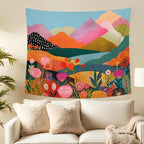 MNASAIOO Colorful Mountian Floral Wall Tapestry Hanging for Bedroom, Trendy Landscape Tapestries, Retro Abstract Wall Decor Banner for Living Girly Room Dorm 50x60in