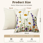 Floral Embroidered Decorative Throw Pillow Covers 18x 18 Inch Set of 1, Boho Spring Farmhouse White Daisy Flowers Patterned Canvas Cushion case for Couch Sofa Bed Living Room Home Decor