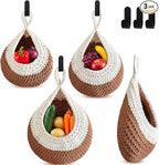 Honeydak Boho Decor Hanging Wall Baskets for Kitchen 3 Pack Teardrop Baskets with Hooks Storage Fruit Onion Vegetable Potato for Home 3 Sizes(White and Beige,Teardrop,Cotton Rope)