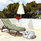 Indoor/Outdoor Inflatable Ottoman with Handle, Decorative Fade-Resistant Round Footstool D21 x H9 inch, Portable Ottoman Pouf for Patio Garden Camping, Tropical Blossom Noir