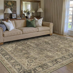 6x9 Washable Brown Area Rug Vintage Living Room Bedroom Carpet Non-Slip Soft Medium Pile Distressed Indoor Throw Rug for Dining Room Entryway Office