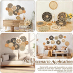 HJJWNDDNG 11 Pack Boho Wall Basket Decor Set, Hanging Woven Seagrass Rattan Wicker Boho Wall Decor, Round Farmhouse Wall Hanging Baskets Rustic Flat Wall Art for Living Room Bedroom Kitchen (Style 5)