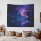 Xolytar Purple Galaxy Forest Tapestry - Starry Night Sky with Misty Trees & Lake Reflection, Dreamy Indie Aesthetic, Cosmic Wall Art for Teen Girls Bedroom Dorm Decor (50x60)