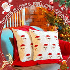 2 Pcs Christmas Tufted Throw Pillow Covers 18 x 18 Inch Cute Santa Claus Soft Dutch Velvet Pillowcase Xmas Red White Square 3D Embroidery Cushion Cover Winter Holiday Decor for Sofa Couch Bed