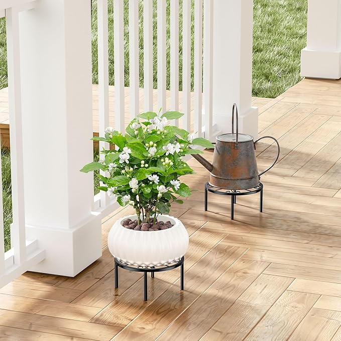 7.9 IN Plant Stand 1 PIC Metal Flower Pot Holders Indoor Tall 3.5'' Plant Rack Plant Riser Plant Shelf Accessories For Living Room Balcony Round Black