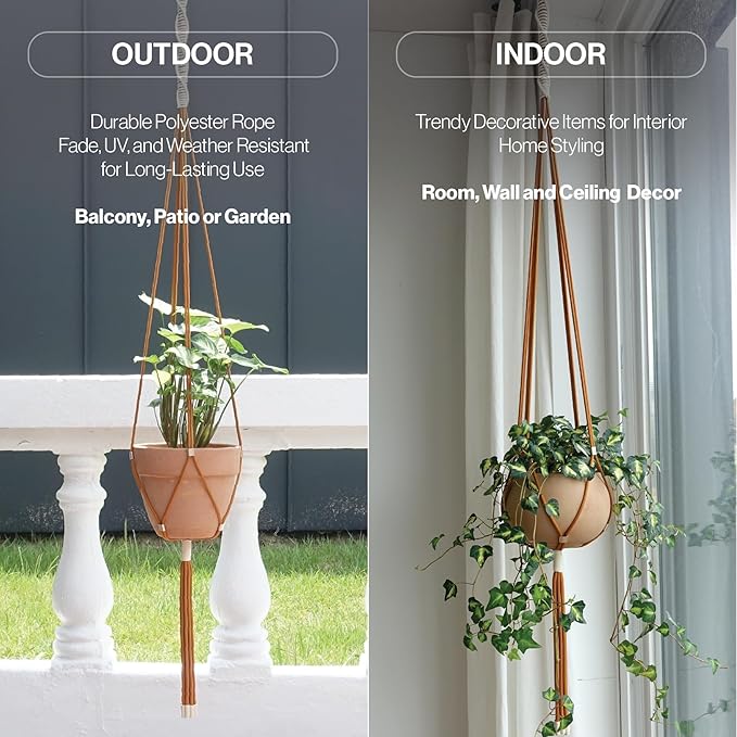 2 Packs Macrame Plant Hanger Colored Braided Polyester Rope Outdoor Indoor Adjustable Hanging Planter for up to 10 Inch Plant Pot Modern Boho Home Decor (Burnt Orange/Ivory)