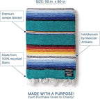 Benevolence LA Mexican Blanket, Authentic Handwoven Yoga Blanket & Outdoor Blanket, Made by Traditional Mexican Artisans, Saddle Blanket, Beach Blanket, Picnic Blanket, & Car Blanket 75 x 52 - Agua