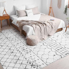 Lessymo 8 x 10 Area Rugs for Living Room, Machine Washable Rugs Neutral Faux Wool Modern Geometric Moroccan Distressed Rug with Non-Slip Rubber, Geometric Grey