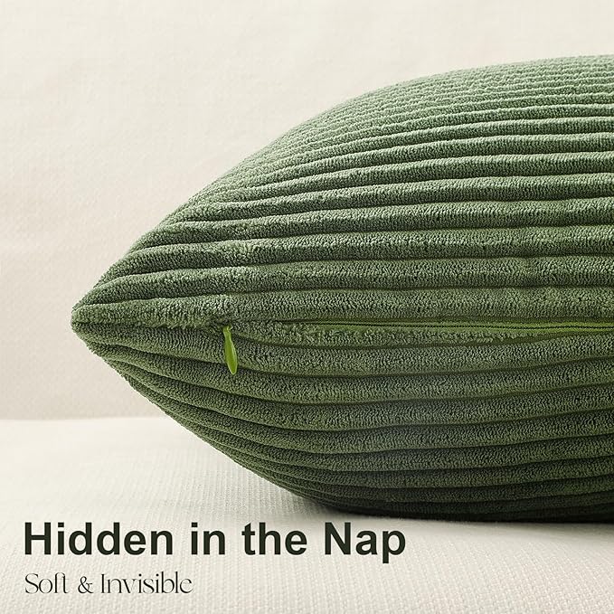 Topfinel SageGreen Pillow Covers,Boho Farmhouse 24x24 Inch Cushion Covers Set of 4,Large Soft Corduroy Home Decor for Couch Bed Sofa Living Room LightGreen,MossGreen