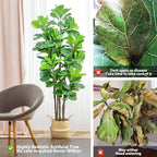 7ft Artificial Fiddle Leaf Fig Tree with Woven Seagrass Plant Basket, Fake Tree Indoor Faux Plant for Living Room Office Floor Home Decor (84 in)