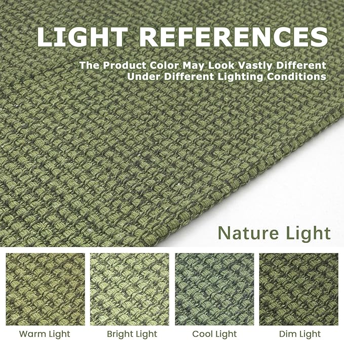 KOZYFLY Washable Area Rug 4x6 ft Non Slip Rubber Backed Living Room Rugs Braided Woven Cotton Kitchen Rugs Indoor Entryway Rug Floor Carpet for Dining Living Room Bedroom, Bright Green/Earthy Green