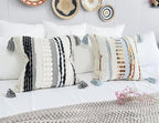 Boho Throw Pillow Covers 18x18 Aesthetic Neutral Boucle Couch Pillow Cover Rainbow Striped Decorative Accent Pillow Case for Couch Bed Sofa Farmhouse,Modern Funky,Set of 2 Black and White
