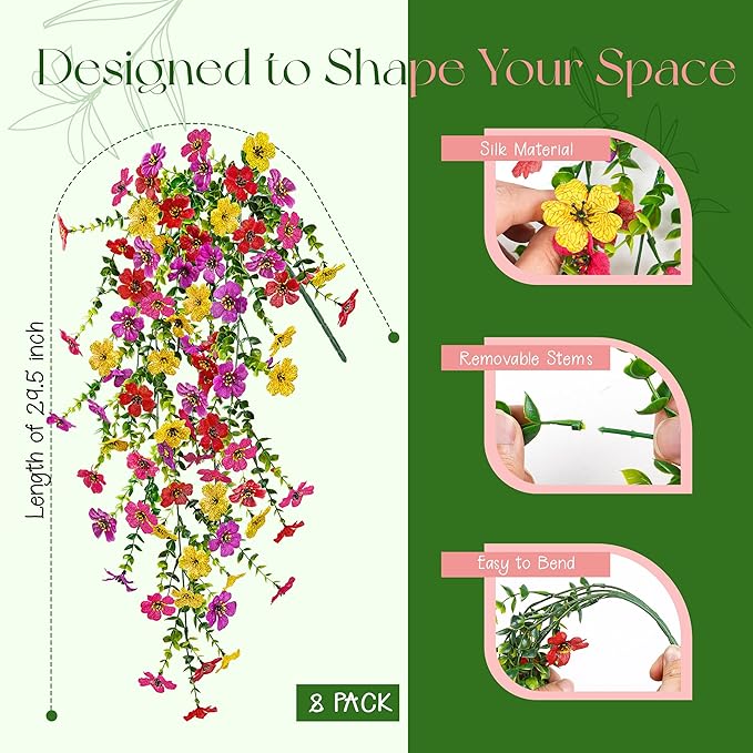 Der Rose UV Resistant Artificial Hanging Flowers for Outdoors, 8Pcs Silk Fake Dasiy Faux Hanging Flowers for Outdoor Planter Porch Balcony Yard Decor
