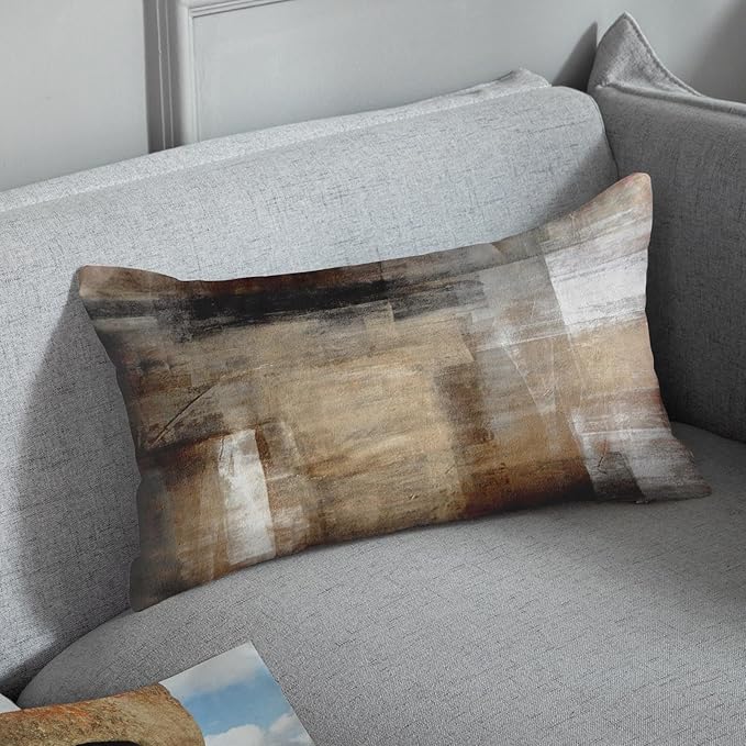 Britimes Throw Pillow Covers Modern Home Art Decor, 12 x 20 Inches Set of 2 Pillow Cases Decorative, Abstract Oil Painting Pillowcases for Bedroom, Living Room, Taupe Tan Grey Brown Beige