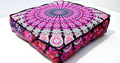INDIAN CRAFT CASTLE 24" Pink Peacock Mandala Barmeri Large Floor Pillow Cover Cushion Meditation Seating Ottoman Throw Cover Hippie Decorative Zipped Bohemian Pouf Ottoman Pom Pom Cases 24" Square