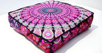 INDIAN CRAFT CASTLE 24" Pink Peacock Mandala Barmeri Large Floor Pillow Cover Cushion Meditation Seating Ottoman Throw Cover Hippie Decorative Zipped Bohemian Pouf Ottoman Pom Pom Cases 24" Square
