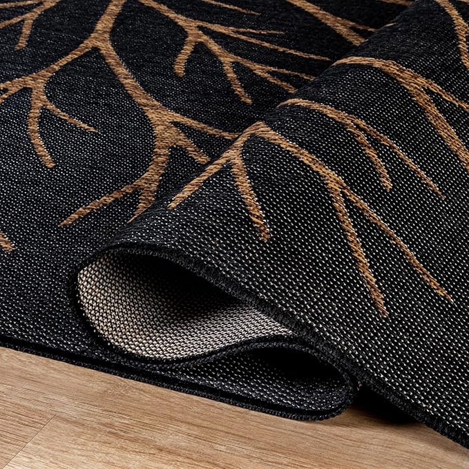 Washable Indoor Outdoor Rug 9x12 Modern Area Rugs Branch Pattern Non Shedding Waterproof Easy Clean Patio Deck Porch Living Room Bedroom Garden RV (9 X 12 Gold)
