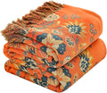 Throw Blankets Queen Size for Bed Couch,100% Cotton Soft Lightweight Blanket Rustic Quilt -Orange Floral Printed Farmhouse Decor Bed All Season Blankets,80"×90"