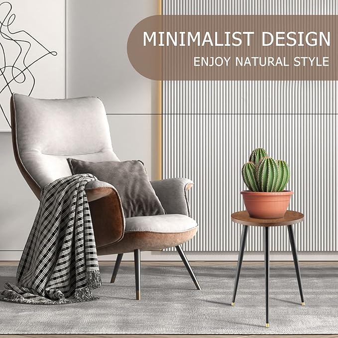 Plant Stand Indoor, Mid Century Wood Plant Stand Plant Table for Flower Pots, Heavy Duty Metal Tall Plant Holder, Modern Home Decor Small Round Side End Table (11.8"x16")