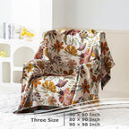 Boho Throw Blanket for Bed 100% Cotton Soft Breathable Quilt Floral Leaves Embroidery Home Decor Reversible Bed Spring Blankets,60"x80" All Season Twin Blankets for Sofa Couch Chair
