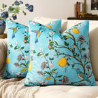 MUSSEL Light Blue Floral Pillow Covers 12x20 Set of 2, Velvet Wild Flower Plant Throw Pillows Case, Square Farmhouse Decor Cushion Covers for Home Sofa Bed Couch