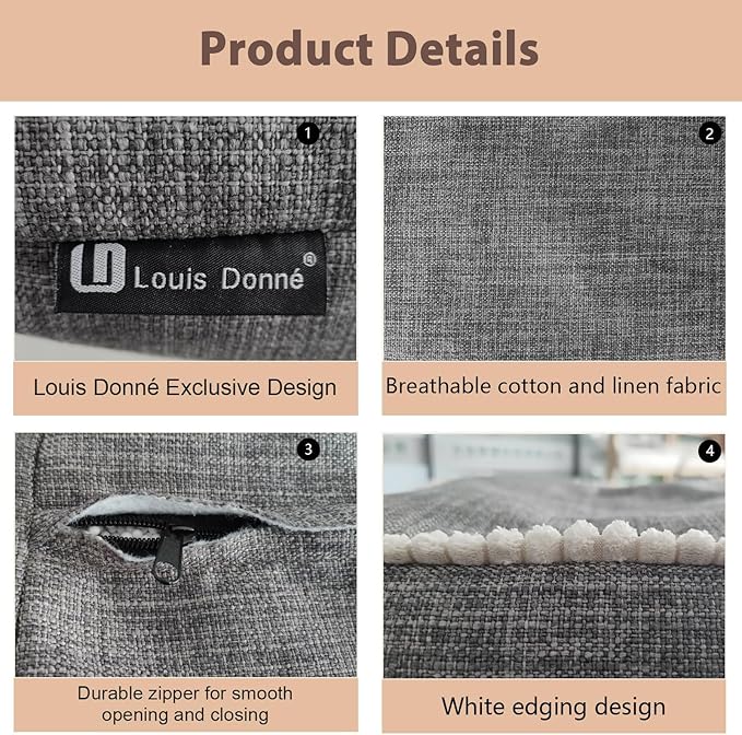 Louis Donné 45x45 Unstuffed Square Pouf Ottoman Cover Footstool for Storage Washable Small Bean Bag Cotton and Linen Fabric DIY Home Decorative Pets Friendly (Cover only)
