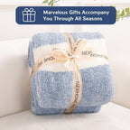 NEXHOME PRO Stripe Cozy Blanket Twin, Knit Fuzzy Throw Blanket for Couch Bed Sofa Picnic, Ultra Soft Blankets for Women Gifts Blue50 x 60 inches