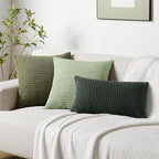 Softalker Throw Pillow Covers 20x20 Inch, Set of 2, Soft Corduroy Boho Stripe Decorative Pillow Cover, Couch Fluffy Pillow Cover for Farmhouse Home Decor Bed Living Room, Sage Green