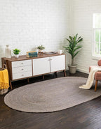 Unique Loom Braided Jute Collection Area Rug - Dhaka (8' x 10' Oval, Gray)