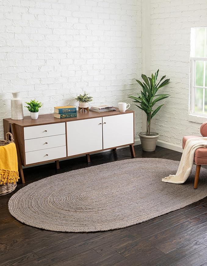 Unique Loom Braided Jute Collection Area Rug - Dhaka (8' x 10' Oval, Gray)