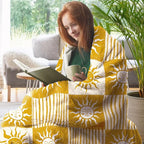Boho Sun Face Flannel Throw Blanket, Bohemia Sunshine Yellow Birthday Gifts for Kids Men Women, Sunny Plaid Check Stripes Soft Blankets for Bedding Sofa 50" x 60"