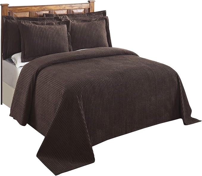 Better Trends Chenille Bedspreads Full/Double Size, Chocolate 100% Cotton Chenille Stripe Design Tufted Bedding Coverlet Soft Lightweight, 96"x110" 1 Pieces Jullian Collection