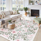 Lahome Reverie 8x10 Pink Floral Rug for Nursery & Girls Room, Washable Carpet for Boho Pink Home Decor, Non-Slip Carpet for Playroom, Toddler Retreat, Apartment Living Space