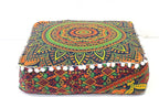 CRAFT KALA Large Hippie Mandala Meditation Floor Ottoman Pillow Cushion Pouf Cover Square Poufs Bohemian Circle Floor Cushion Case Outdoor Fireplace Yoga Living Room Decor Cover New Blue, 24" Square