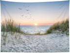 HVEST Ocean Beach Tapestry Wall Hanging, Sunset Seabird and Beach with Grass Wall Hanging Tapestry Natural Landscape Tapestry for Bedroom Living Room Dorm Decoration Wall Decor, 59x51 Inches