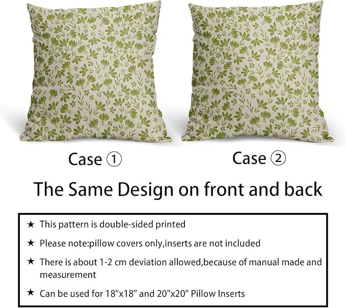 Lime Green Floral Pillow Covers 16x16 Set of 2 Vintage Rustic Old Style Cute Small Flower Green Cream Print Decorative Outdoor Pillowcases Farmhouse Throw Cushion Case Decor for Couch Sofa Bed