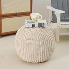 Pouf Ottoman Stuffed Round Modern Foam Filled Foot Rest Poufs for Living Room Chair Decorative 20 X 14 Inches Boho Relax Stool for Wedding Christmas Party, Beige (Beige, 20inch)